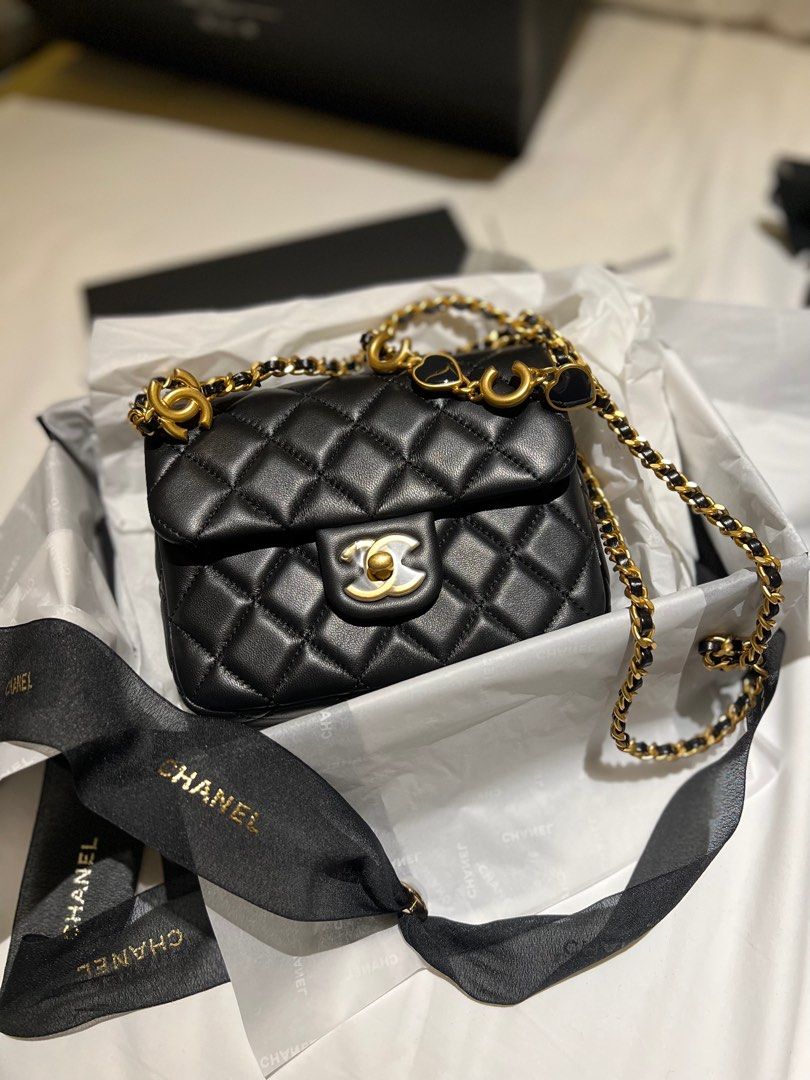 Chanel Coco de Toi Heart Chain Square Flap Bag Quilted Lambskin