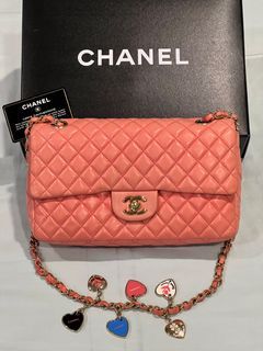 Chanel Lambskin Resin Quilted CC Heart Wallet on Chain Woc Pink