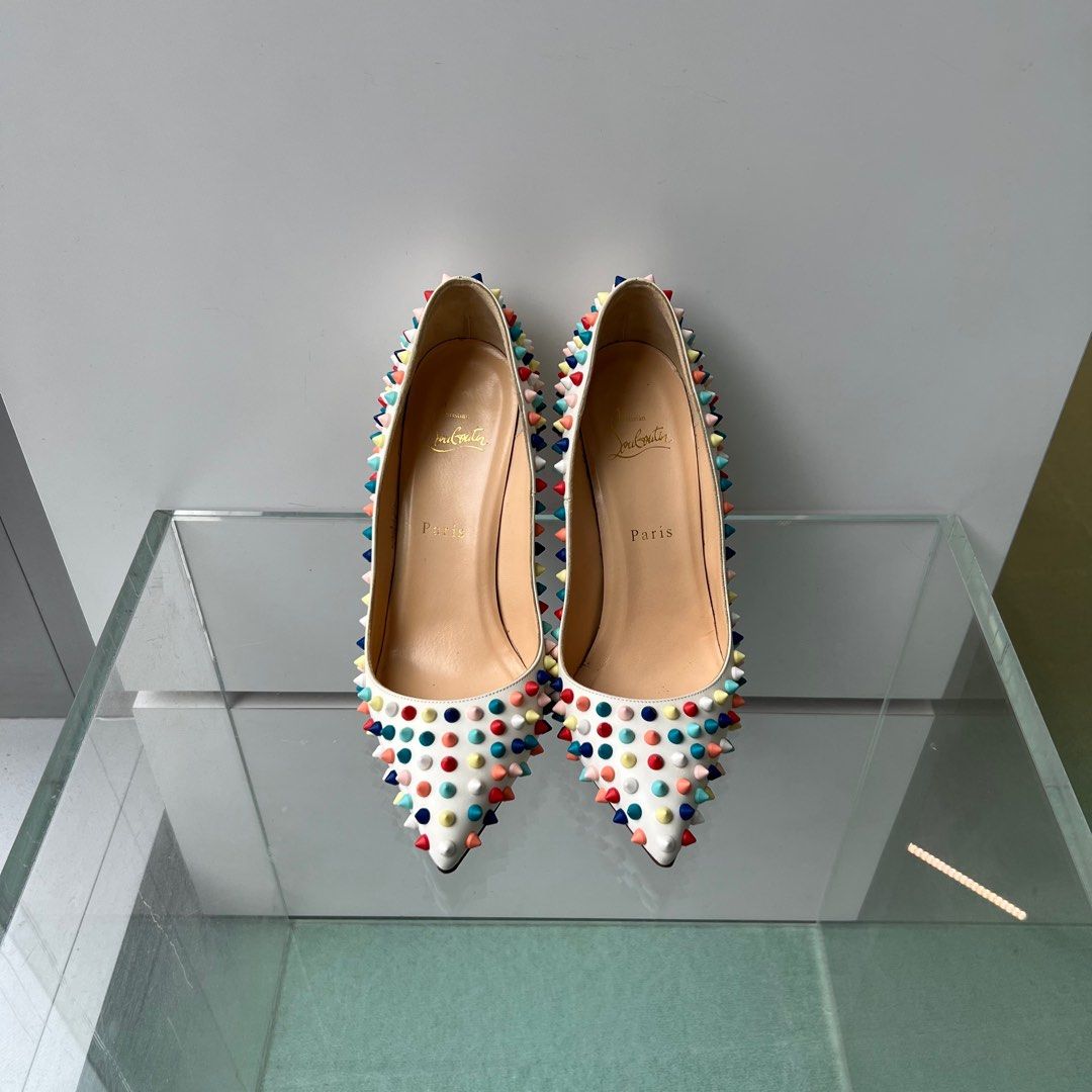 Christian Louboutin Studs Spikes Pumps Leather White Multicolor Women s Fashion Footwear Heels on Carousell