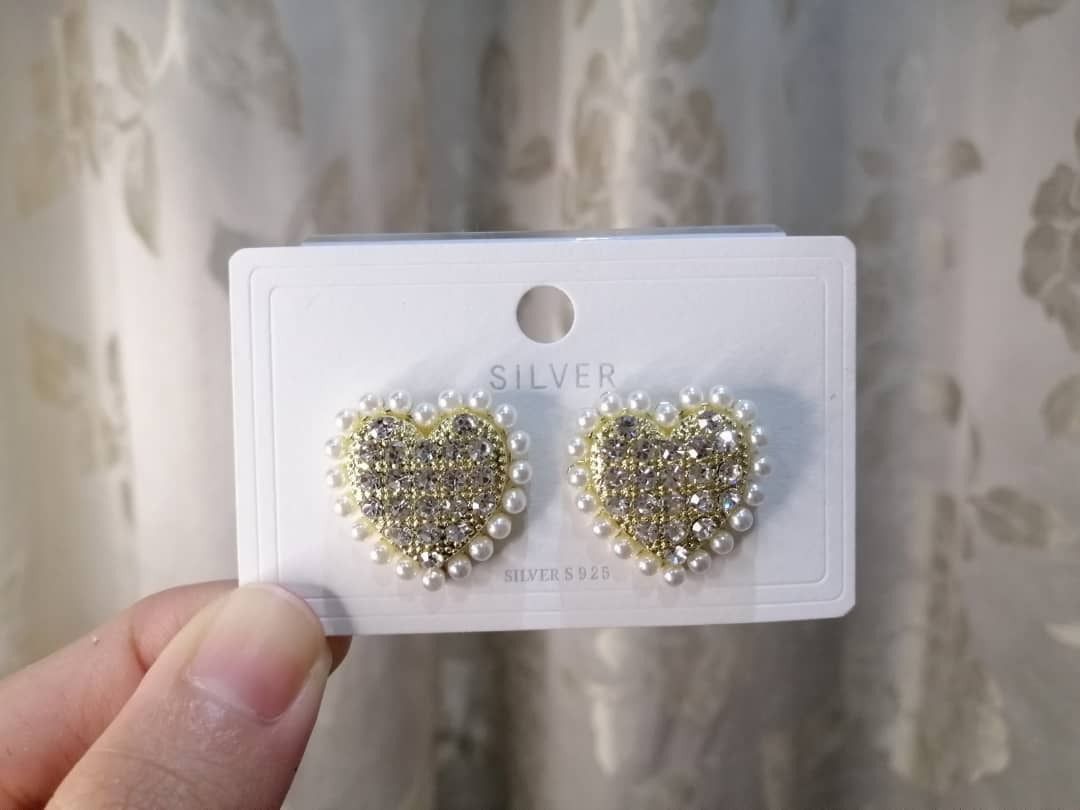 Clearance Stock S925 Full Diamond With Pearls Love Hearts Stud