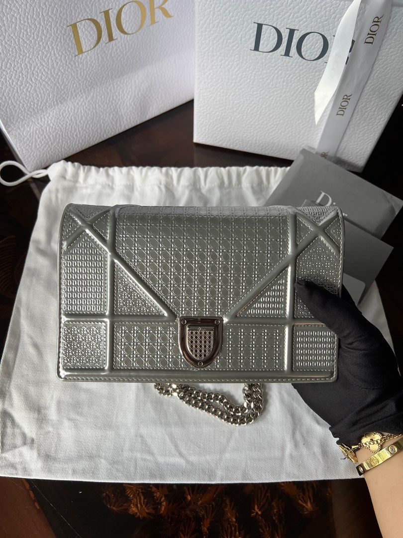 *FULL SET* Dior Diorama Wallet on Chain (WOC) in Silver SHW, Luxury