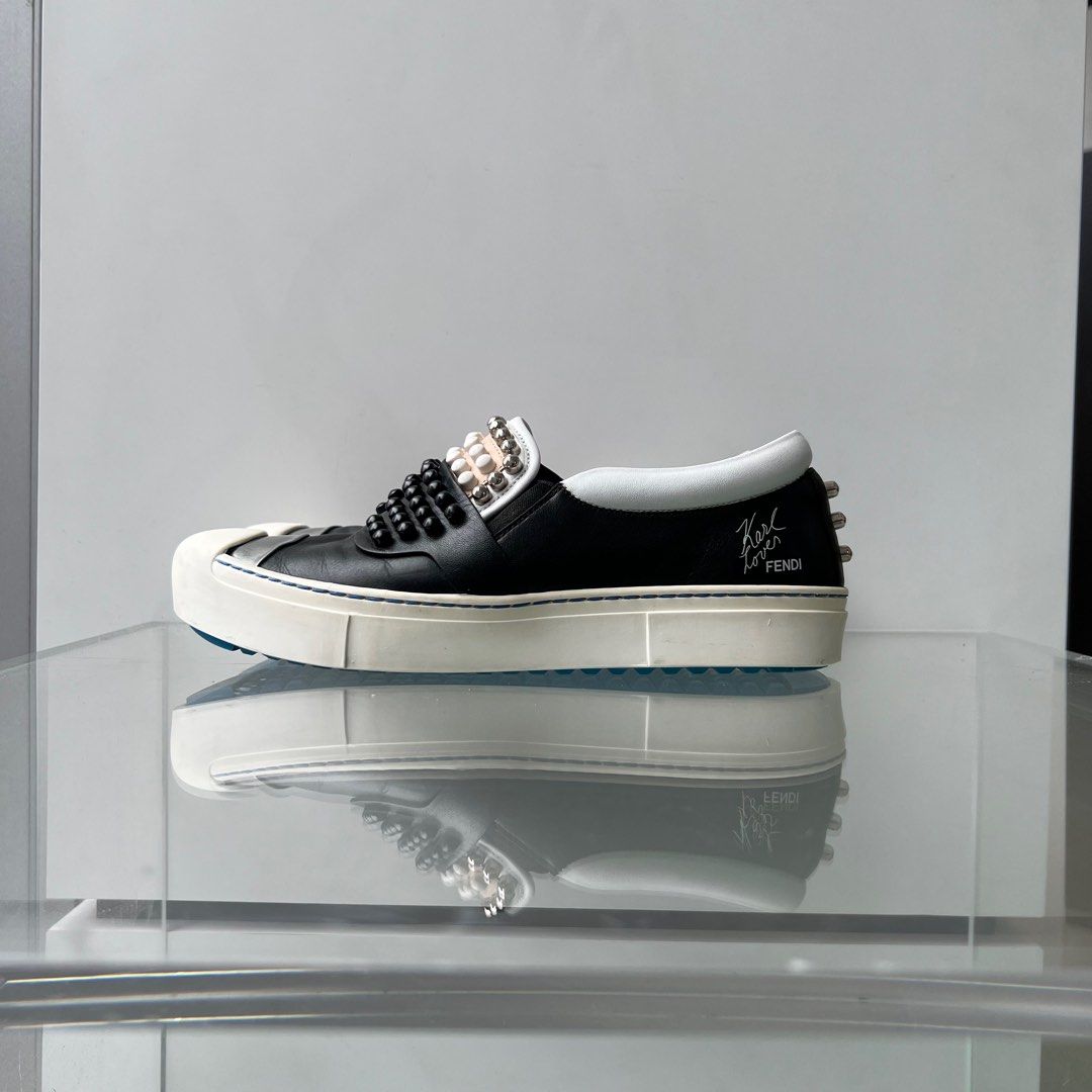 Fendi Karlito Sneakers Leather with studded detail Black White