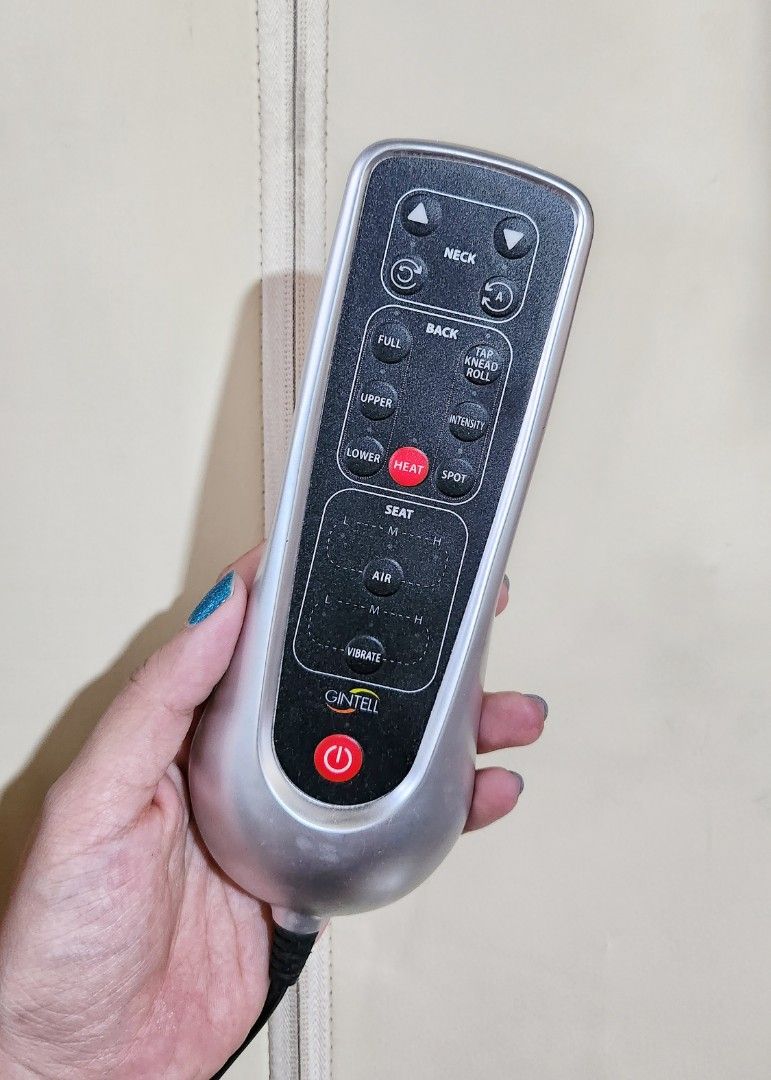 Gintell Portable Massage Chair (Category: Massage Devices) located in Marikina City. Submitted by bodegadiaries (Listing ID 1233449903, Image 3). Description: info - the best after a long tiring day! pampatanggal stress - can be put on the floor or couch but better on a comfy chair for full massage chair effect - has heating, squeezing, and vibrating features - exterior flaws (see pics) but fully working - rfs: decluttering - last 2 pics not mine