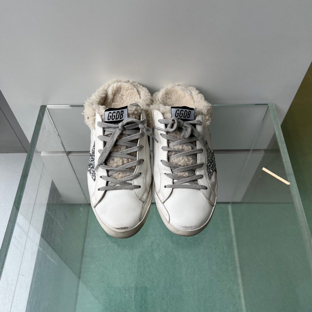 Golden and white shoes sales