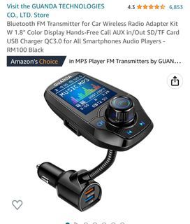 [Upgraded] COMSOON Bluetooth FM Transmitter for Car, Bluetooth Car Adapter  MP3 Player FM Transmitter, Hands-Free Calling, Dual USB Ports (5V/2.4A 