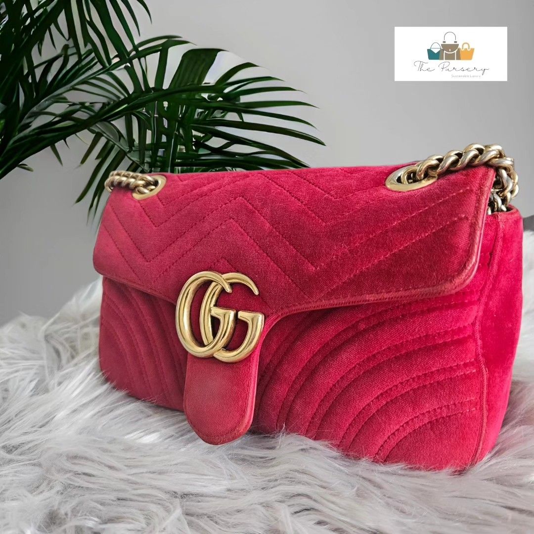 Gucci marmont red velvet mini size, Luxury, Bags & Wallets on Carousell