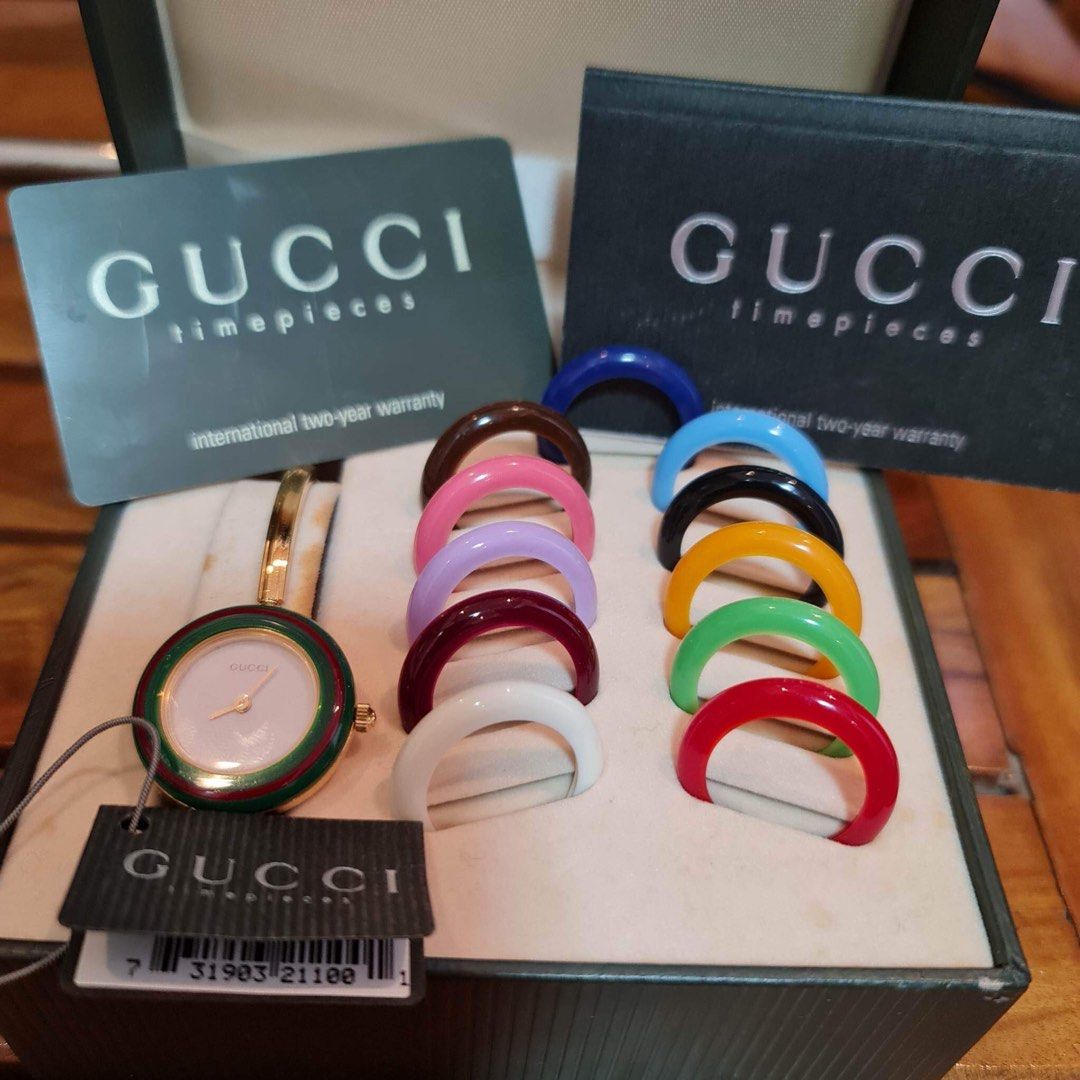 Gucci Watch (Category: Women's Watches) located in Navotas City. Submitted by _strawberrymelon (Listing ID 1233411464, Image 1). Description: Preloved Gucci Watch Almost new condition Plastic at the back still intact Complete Set M-L size Swiss Made USA Bought at Gucci Store during Thanks Giving Day .