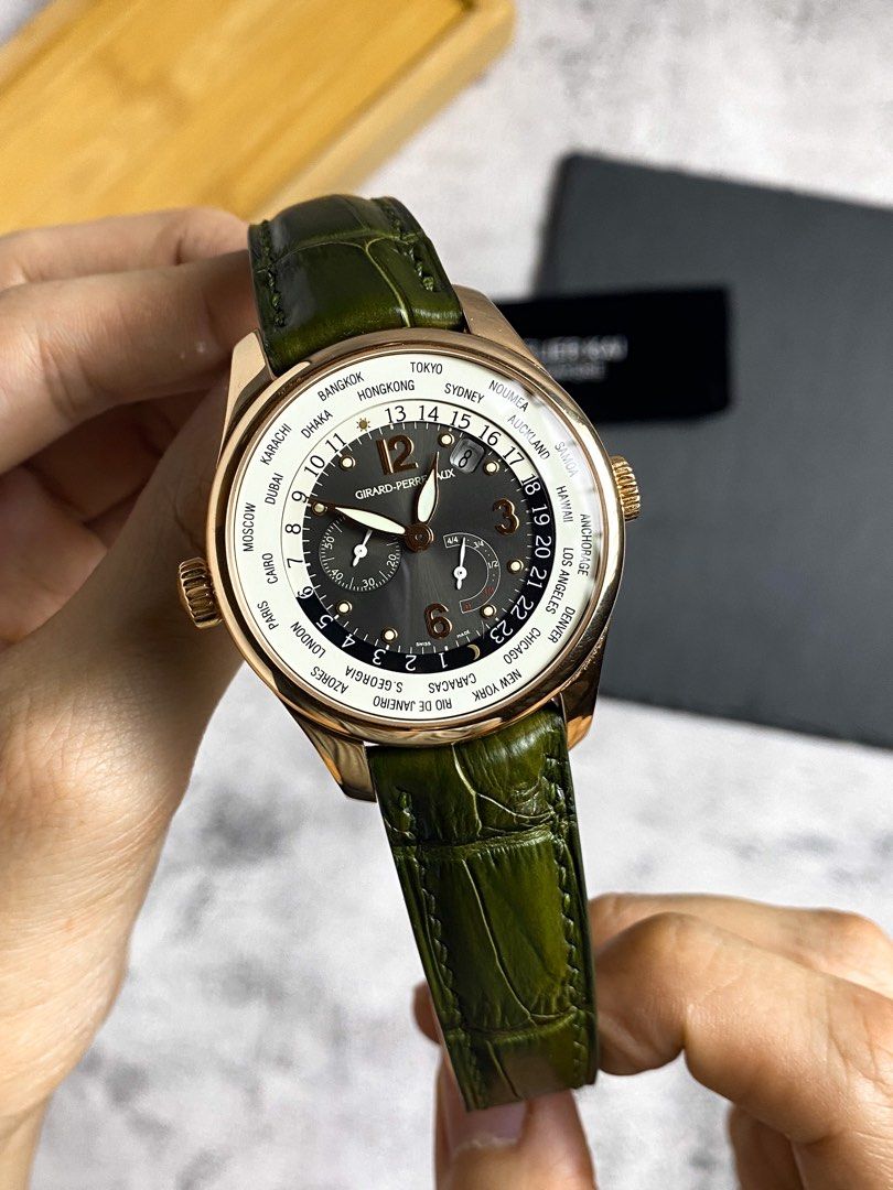 Handmade Olive Green Alligator Leather Watch Strap for Rose Gold