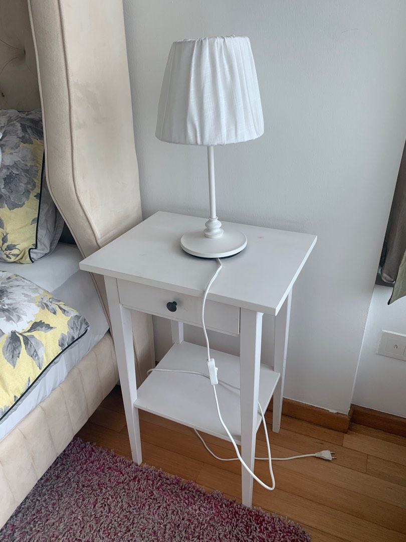 Set of IKEA bedside tables and lamps white, Furniture & Home Living