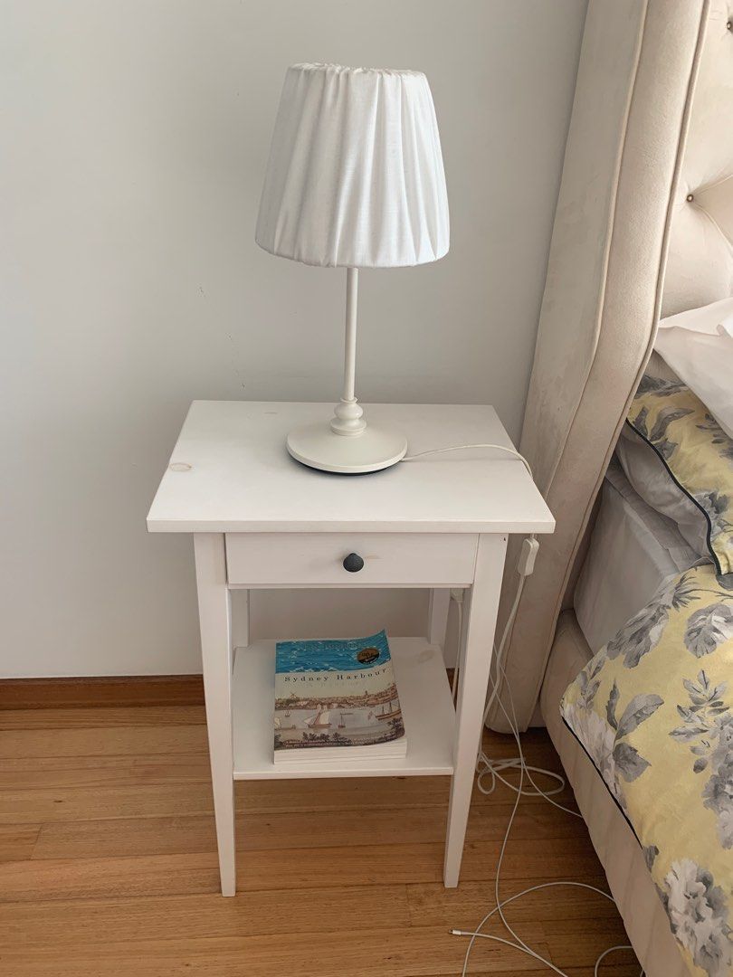Set of IKEA bedside tables and lamps white, Furniture & Home Living