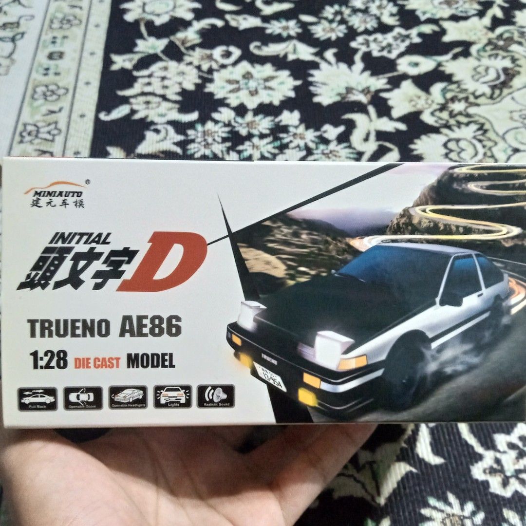 Initial D anime miniauto Toyota trueno AE86 panda black hood realistic 1/28  1:28 diecast model car toy, Hobbies & Toys, Toys & Games on Carousell