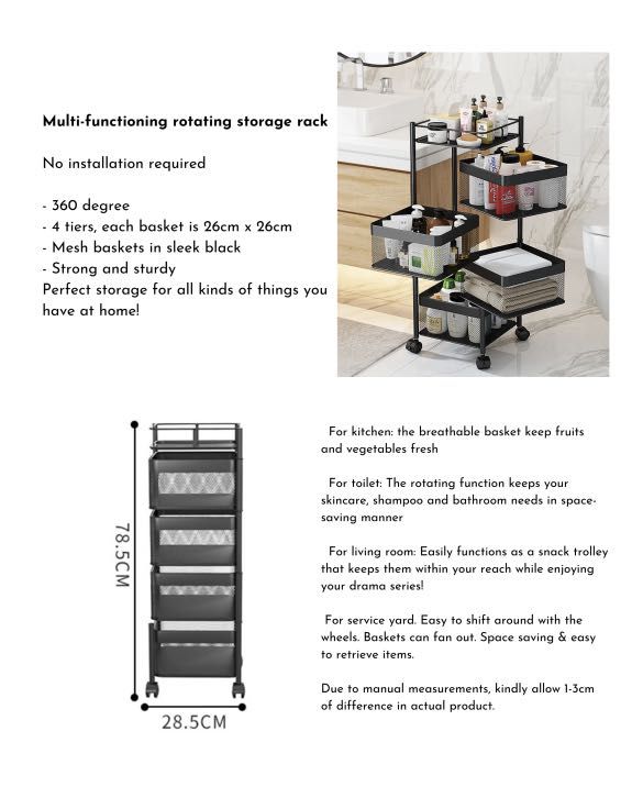 JRKSG 360degree Rotating Mesh Kitchen Basket Trolley, Furniture & Home Living, Home Improvement