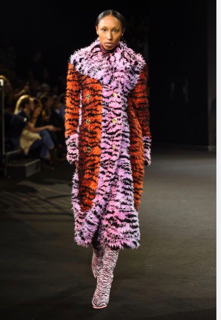 Kenzo x H M Long Faux Fur Tiger Strip Coat Women s Fashion Coats