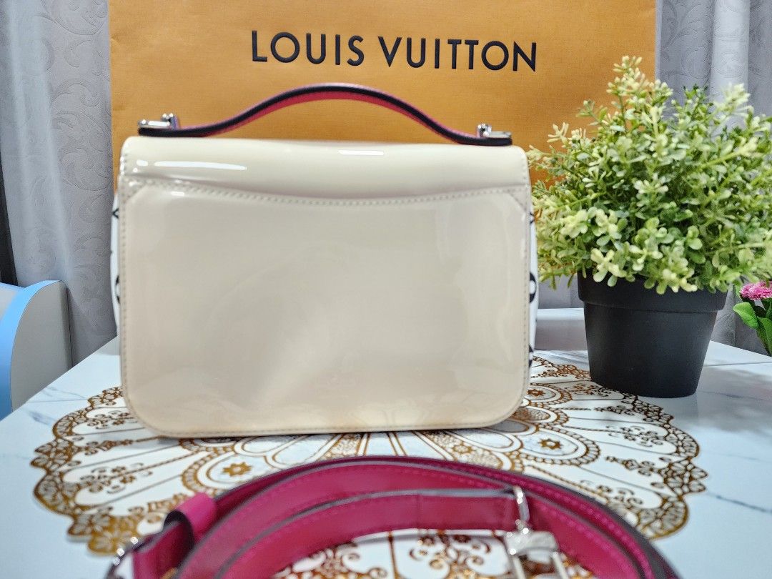 LOUIS VUITTON Cherrywood BB Patent Calfskin Leather Shoulder Bag Creme