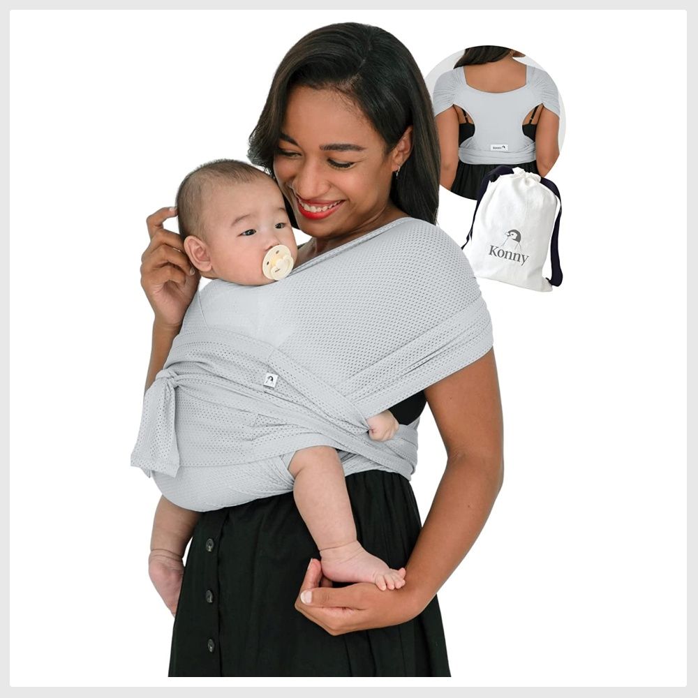 Konny Baby Wrap Carrier (Air-Mesh for Summer), Hassle-Free Moisture Wicking  and Breathable Infant Sling, Perfect for Newborn Babies to 44 lbs Toddlers  (Light Grey, L), Babies & Kids, Going Out, Carriers 