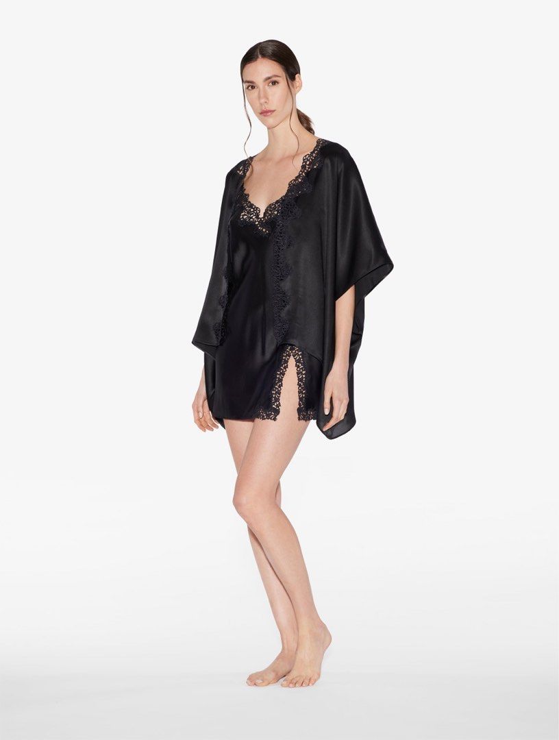 Black silk satin short nightgown with frastaglio - La Perla - US