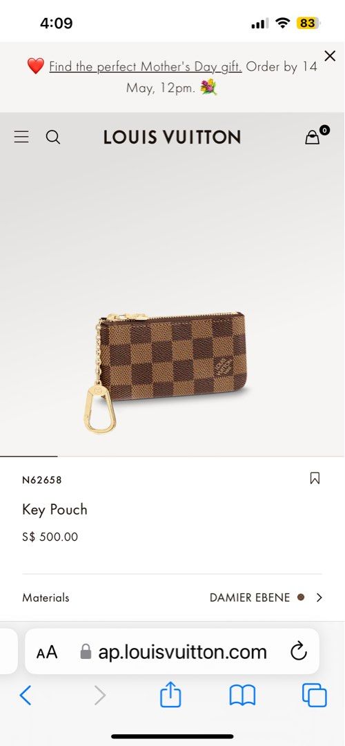 Louis Vuitton Key Pouch Damier Ebene in Coated Canvas with Gold-Tone - US