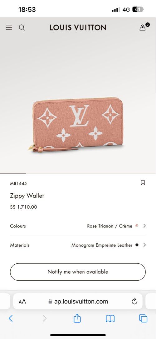 M81645 Louis Vuitton Monogram Empreinte Zippy Wallet