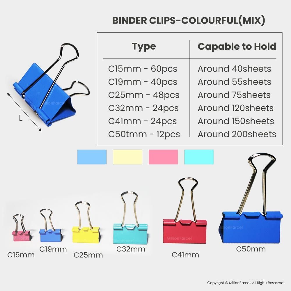 Metal Binder Clips | Color long Tail Clip | Size 15/19/25/32/41/50mm ...