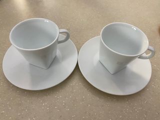 2 Nespresso Pure Big Game Cups Saucers 6 Oz White Porcelain Coffee Espresso