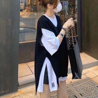 （正韓）oversize側開衩白T 素T