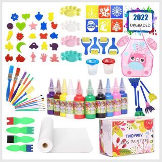 Blot Early Learning Kids Paint Set Washable Finger Paint with Assorted Painting Brushes Sponges Portable Case for Kids Toddlers