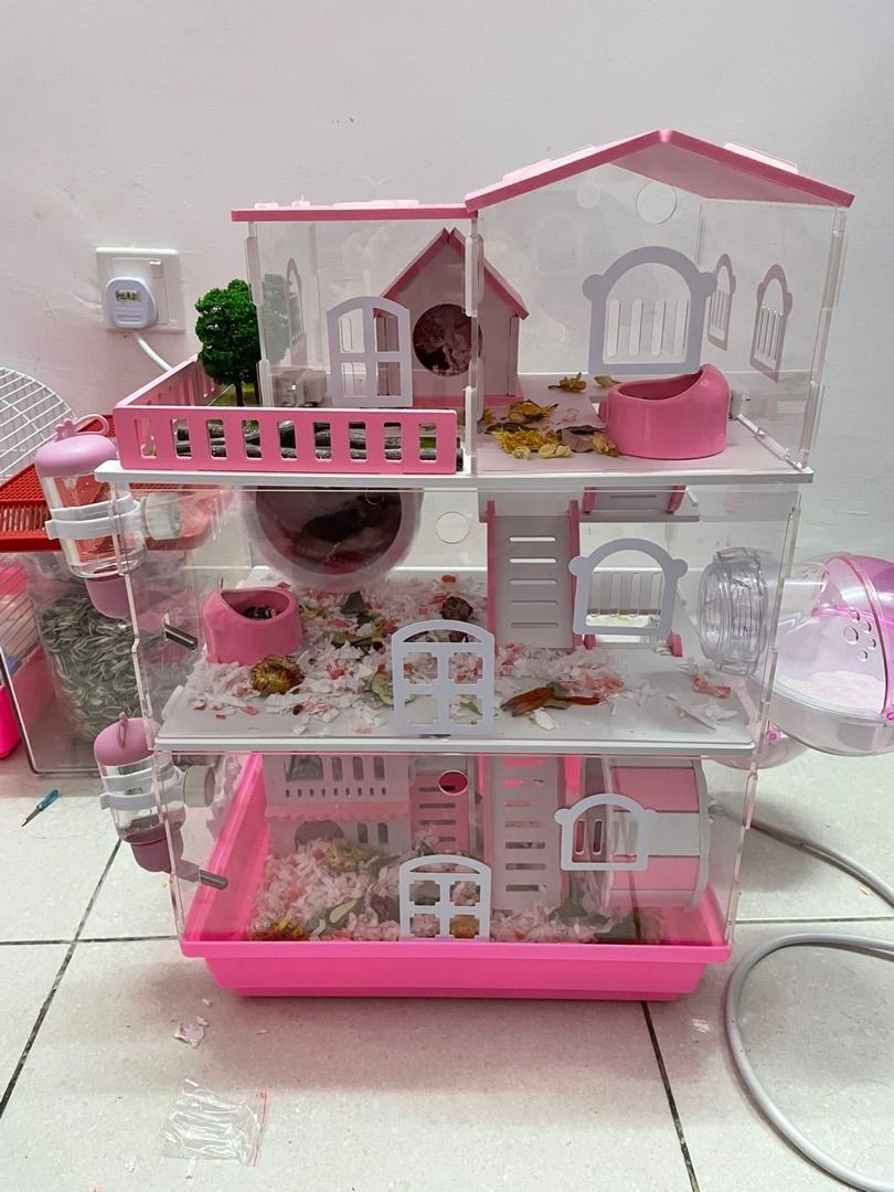 Ready Stock Transparent Premium Hamster Cage Habitats Acrylic with accessories toys modern luxury design bedroom bathr