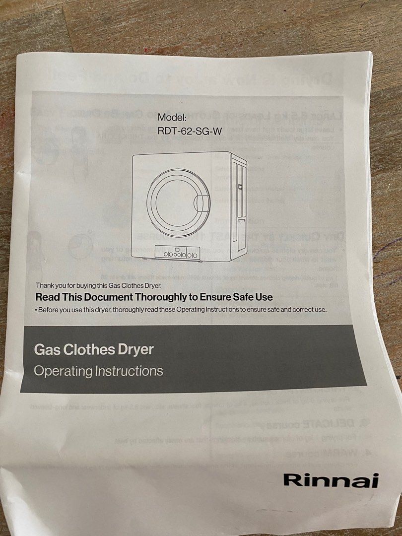 Rinnai Gas Dryer (Model RDT62SGW) Newer Model, TV & Home