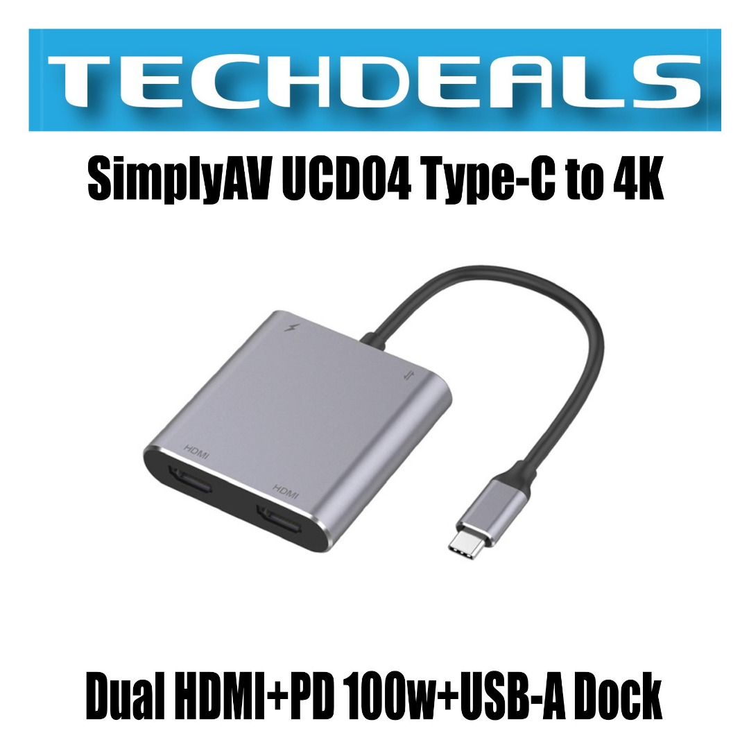 SimplyAV UCD04 Type-C to 4K Dual HDMI+PD 100w+USB-A Dock, Computers ...