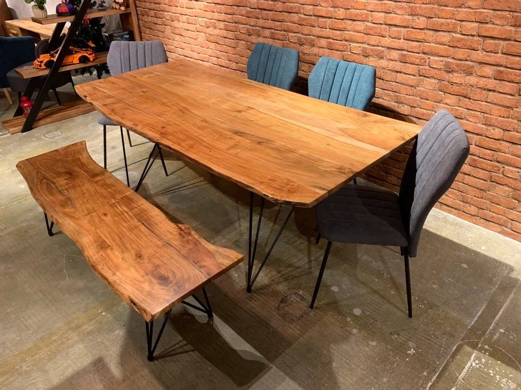 Solid Acacia Wood Dining Table & Bench Chair, Furniture & Home Living, Furniture, Tables & Sets