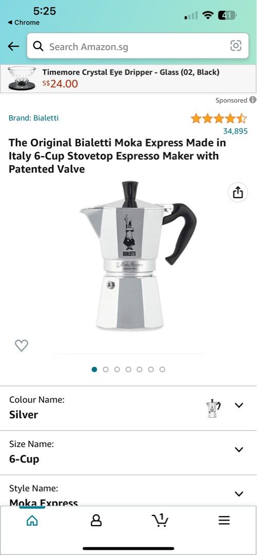 The Original Bialetti Moka Express Made in Italy 6Cup Stovetop
