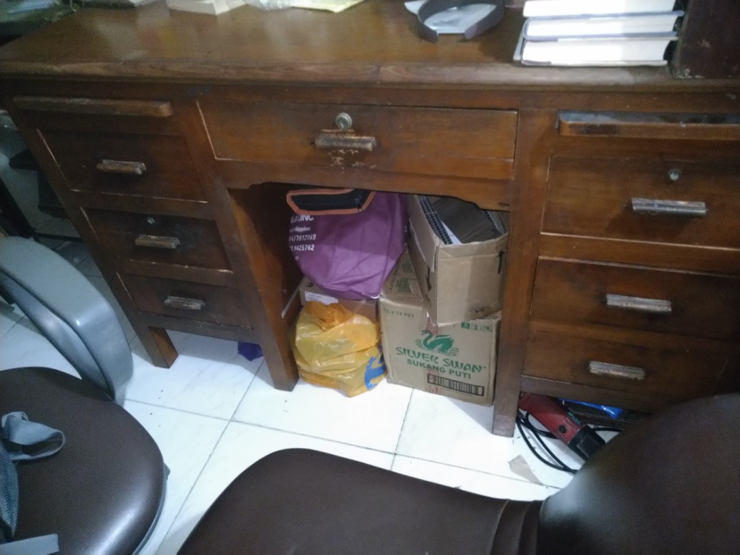 Vintage Antique Solid Mahogany Office Desk Philippine Made, Furniture