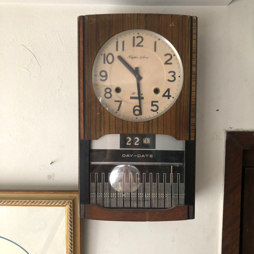 Vintage Pendulum Clock (30 days) Rhythm Gloria, Furniture & Home Living
