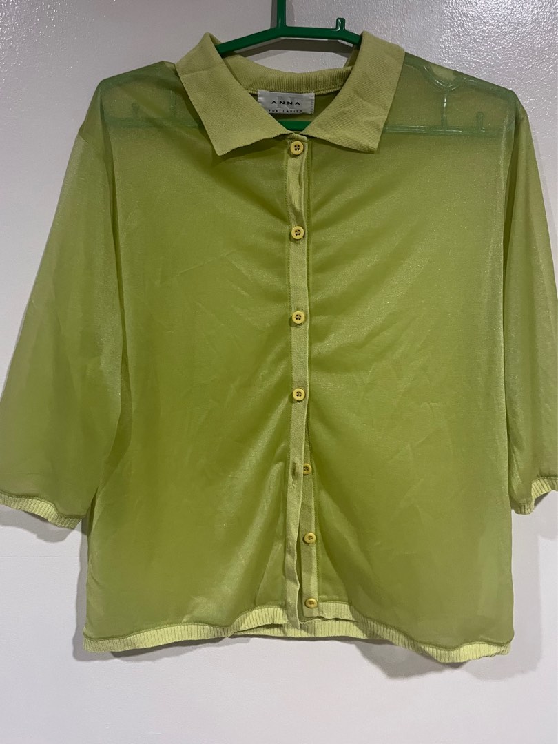 Bright Green Sheer Button Down Sleeveless Top main image 1
