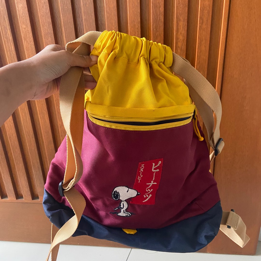 Visval x Snoopy x Never Too Old Drawstring Backpack, Fesyen Wanita