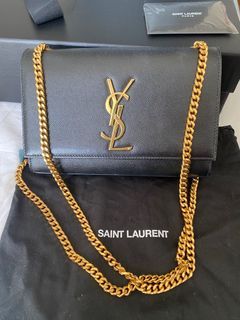 Saint Laurent Kate Small Chain Bag With Tassel In Shiny Grained
