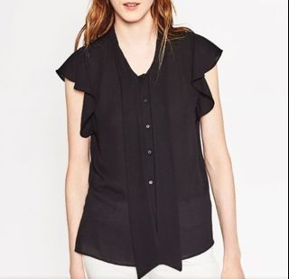 ZARA Basic Black Ruffle Top