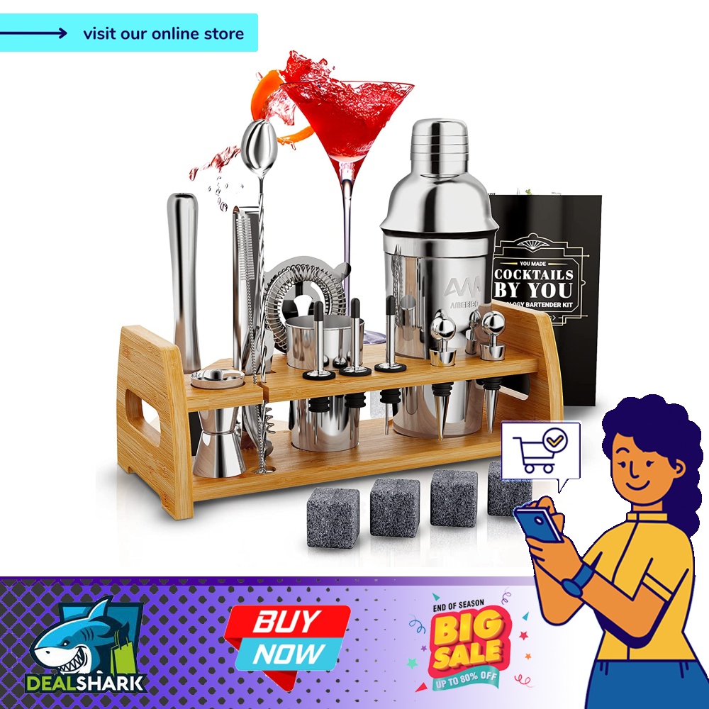 20Piece Cocktail Mixology Shaker Set Bartender Kit with Bamboo Stand