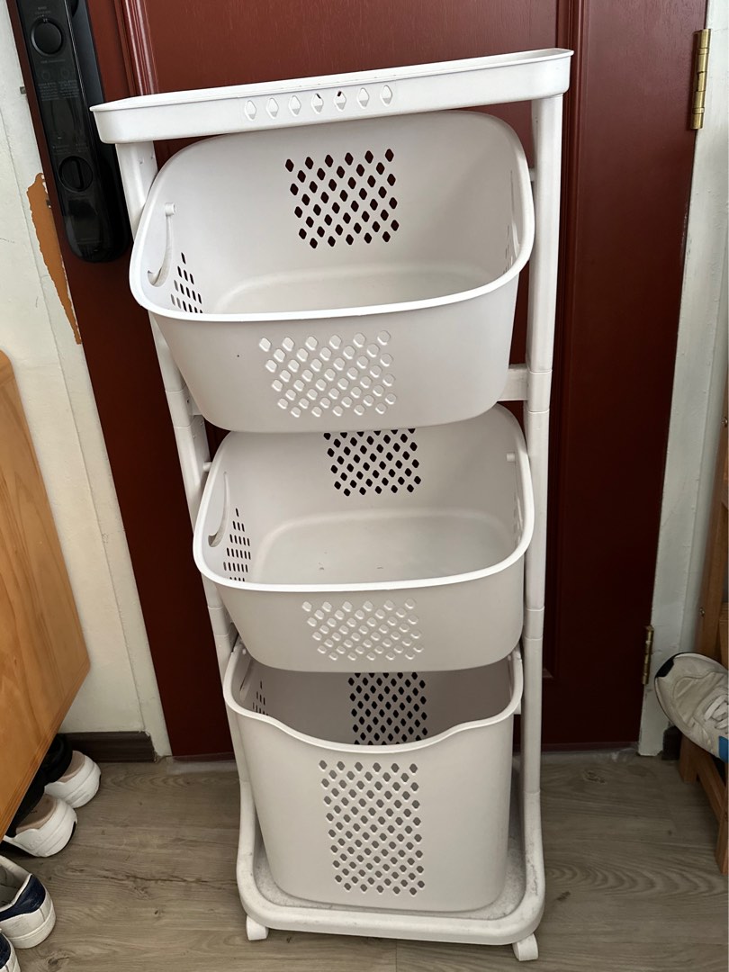 3-Tier Laundry Basket With Wheels, Furniture & Home Living, Home  Improvement & Organisation, Laundry Baskets On Carousell