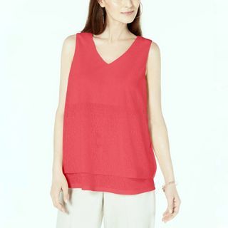 4X plus size coral long sleeveless tiered tunic top bright neon orange pomelo pink V-neck summer blouse