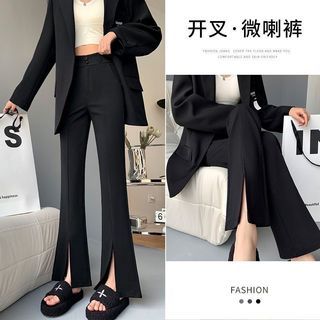 黑色開衩西裝褲