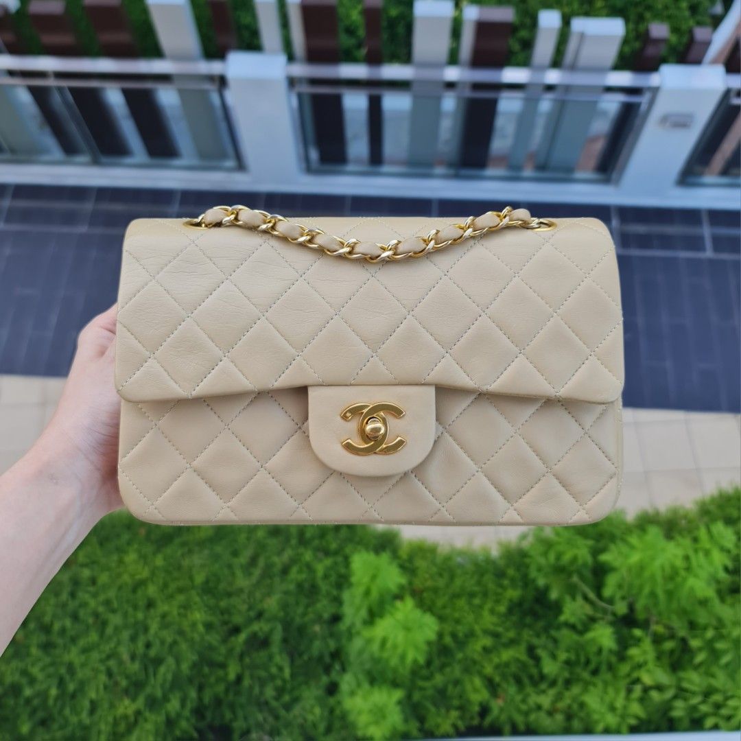 1990 Chanel White Quilted Lambskin Vintage Small Classic Double Flap Bag