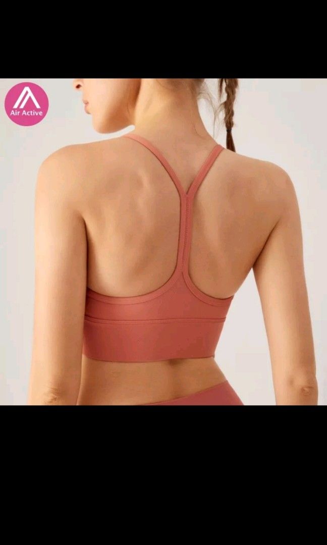 Air Active Padded Yoga Bra Spaghetti Strap shirring Sports Bra Top