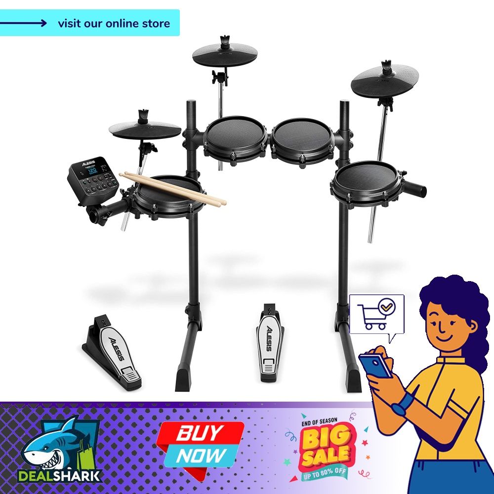 Alesis Electronic Drum Mesh Head 7 Pieces 3 Cymbals Over 100 Sources 30 Demo Songs Drumsticks Online Lessons Japanese Instruction Manual