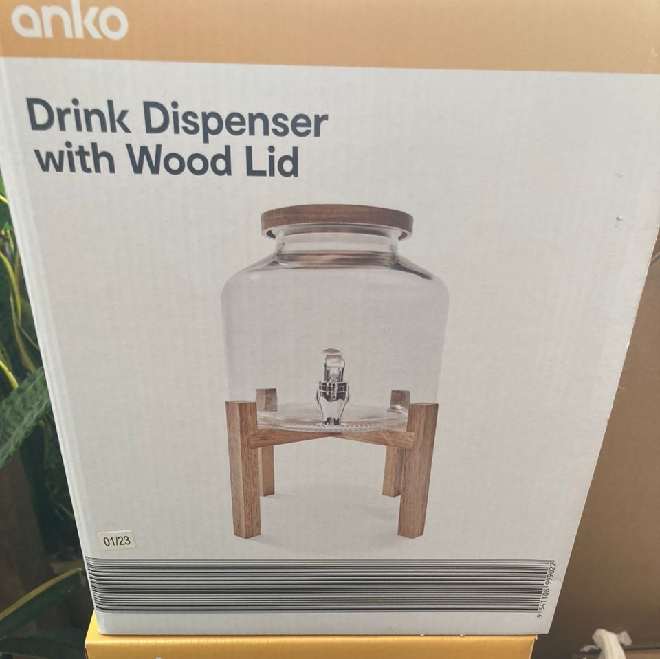 Anko Drink Dispenser with Wood Lid, Furniture & Home Living