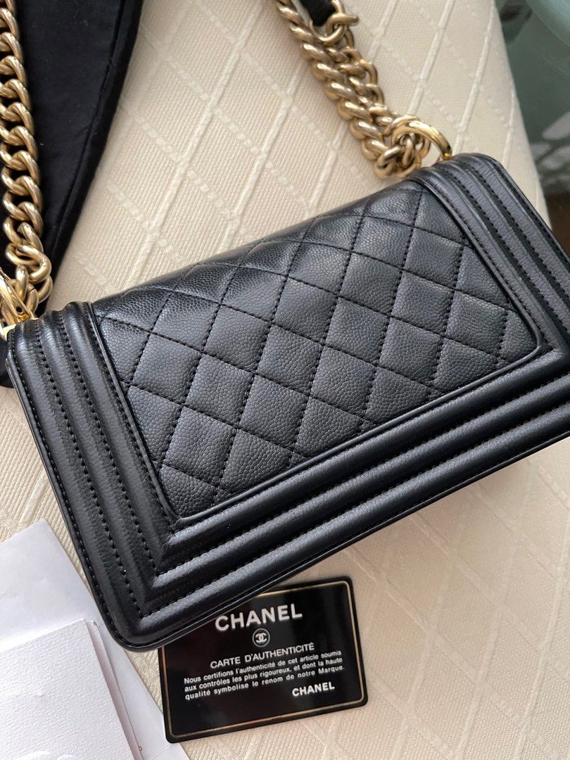 Authentic Chanel Le Boy Small Caviar (Category: Luxury Bags & Wallets) located in Quezon City. Submitted by forever11 (Listing ID 1233559420, Image 2). Description: Chanel Le Boy Small is one of the iconic bags of Chanel Leather: Caviar Color: Black Gold Hardware (GHW) Series 24 Comes with care card, receipt, dustbag 💯 Authentic Loc: Quezon City .