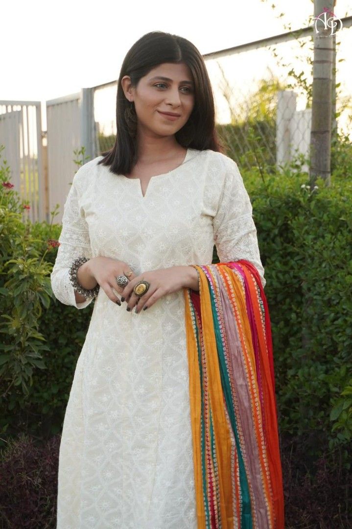 Cotton Anarkali Kurti with Chikankari Design with Linning Inner