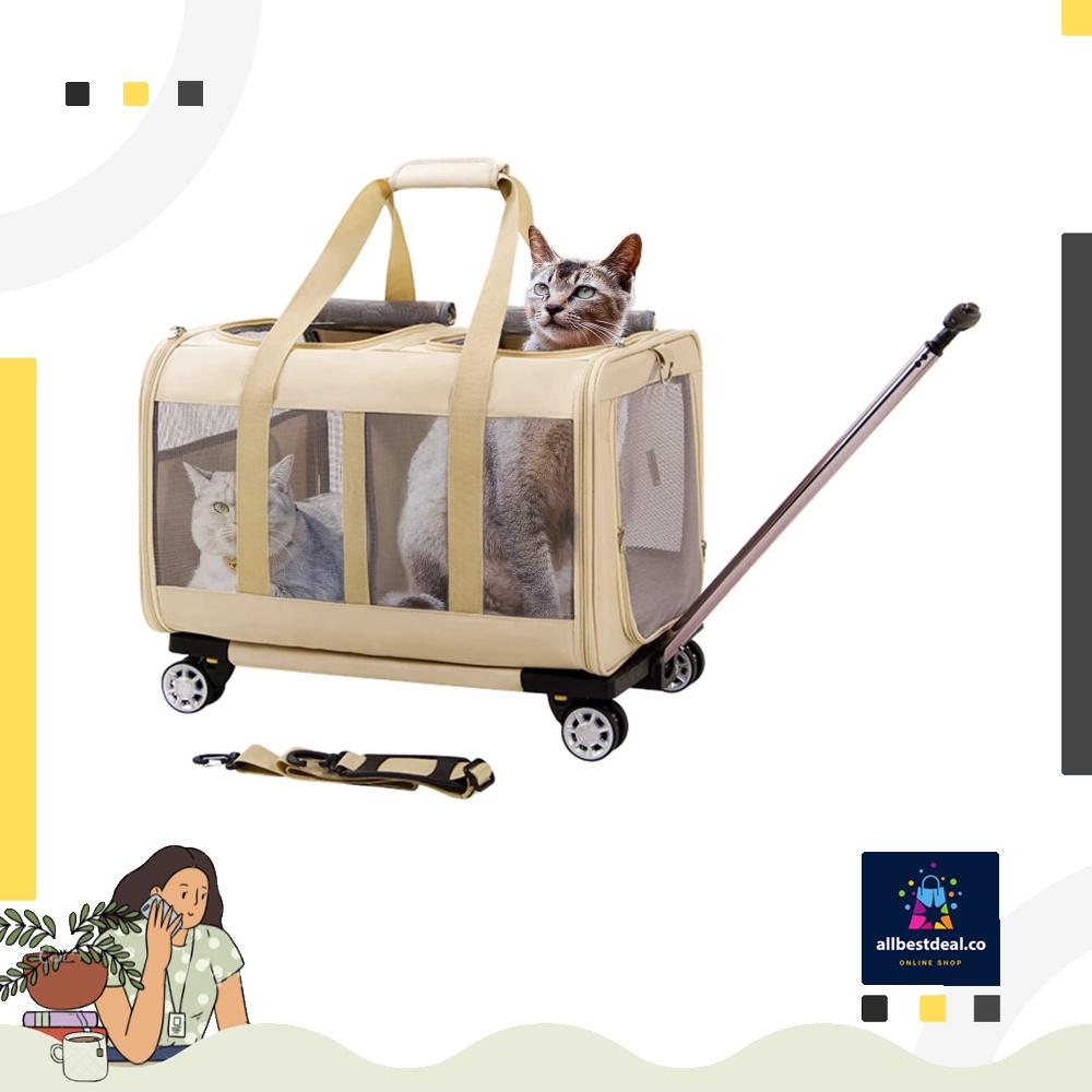 BEAUTYMONKEY.K Pet Carrier With Wheels For Large Cat,Cat Travel Carrier
