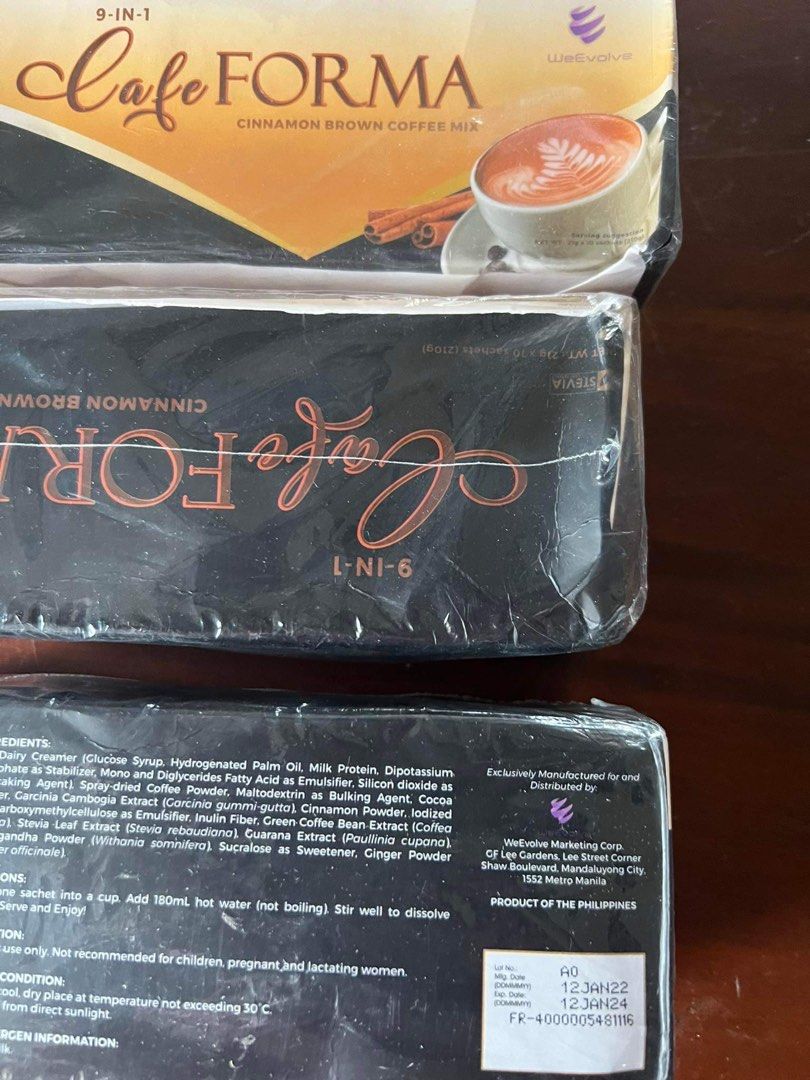 Cafe Forma 9 in 1 cinnamon brown coffee mix 280 pesos per box 3 boxes