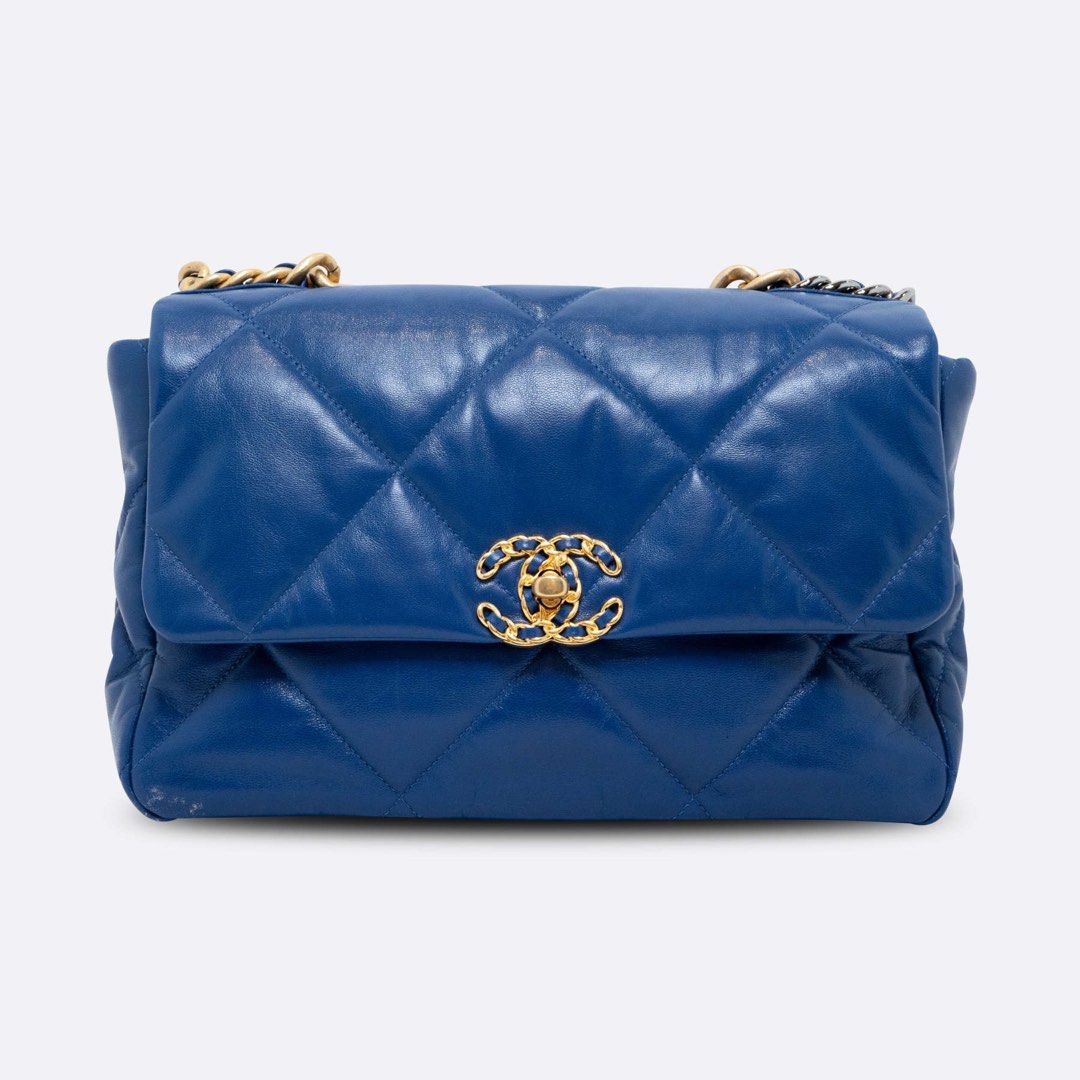 CHANEL 19 LARGE BLUE LAMBSKIN, Luxury, Bags & Wallets on Carousell